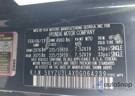 2013 Hyundai Santa Fe Sport 2.0T from USA, damaged, VIN 5XYZU3LAXDG064239